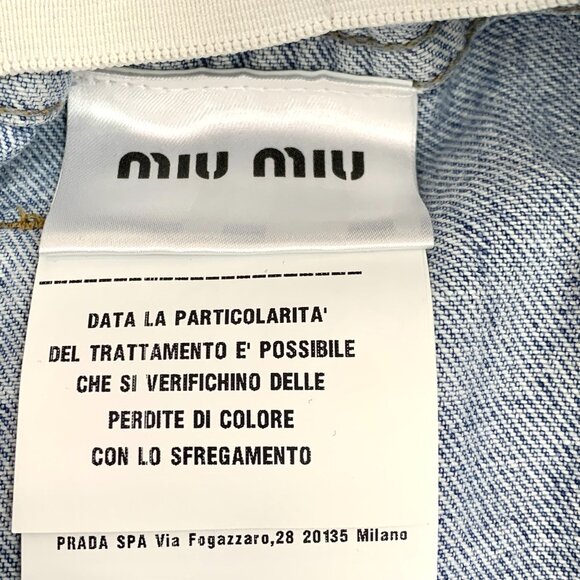 Miu Miu Blue Denim Skirt With Frayed Hem & Logo Pocket Size 36 XS 100% Cotton Ma - Picture 4 of 8